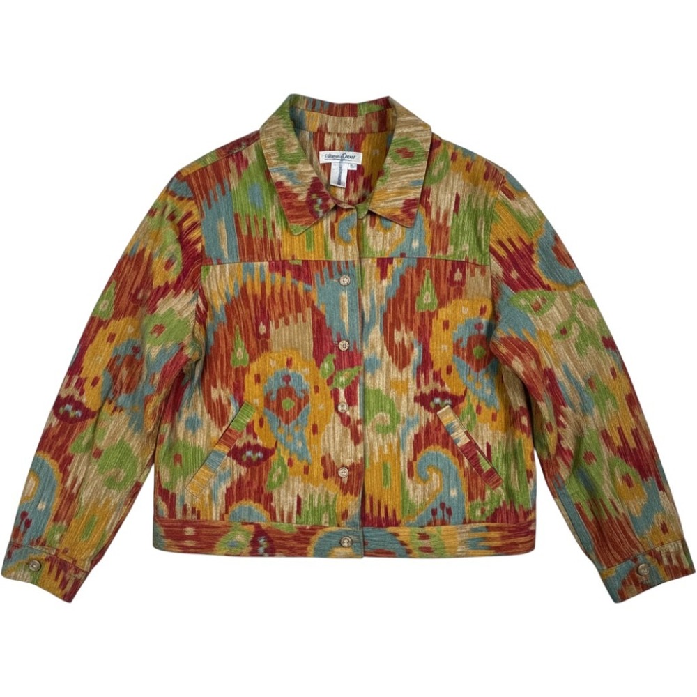 Coldwater Creek Jacket Womens L Multicolor Boho Southwestern Ikat Button Front